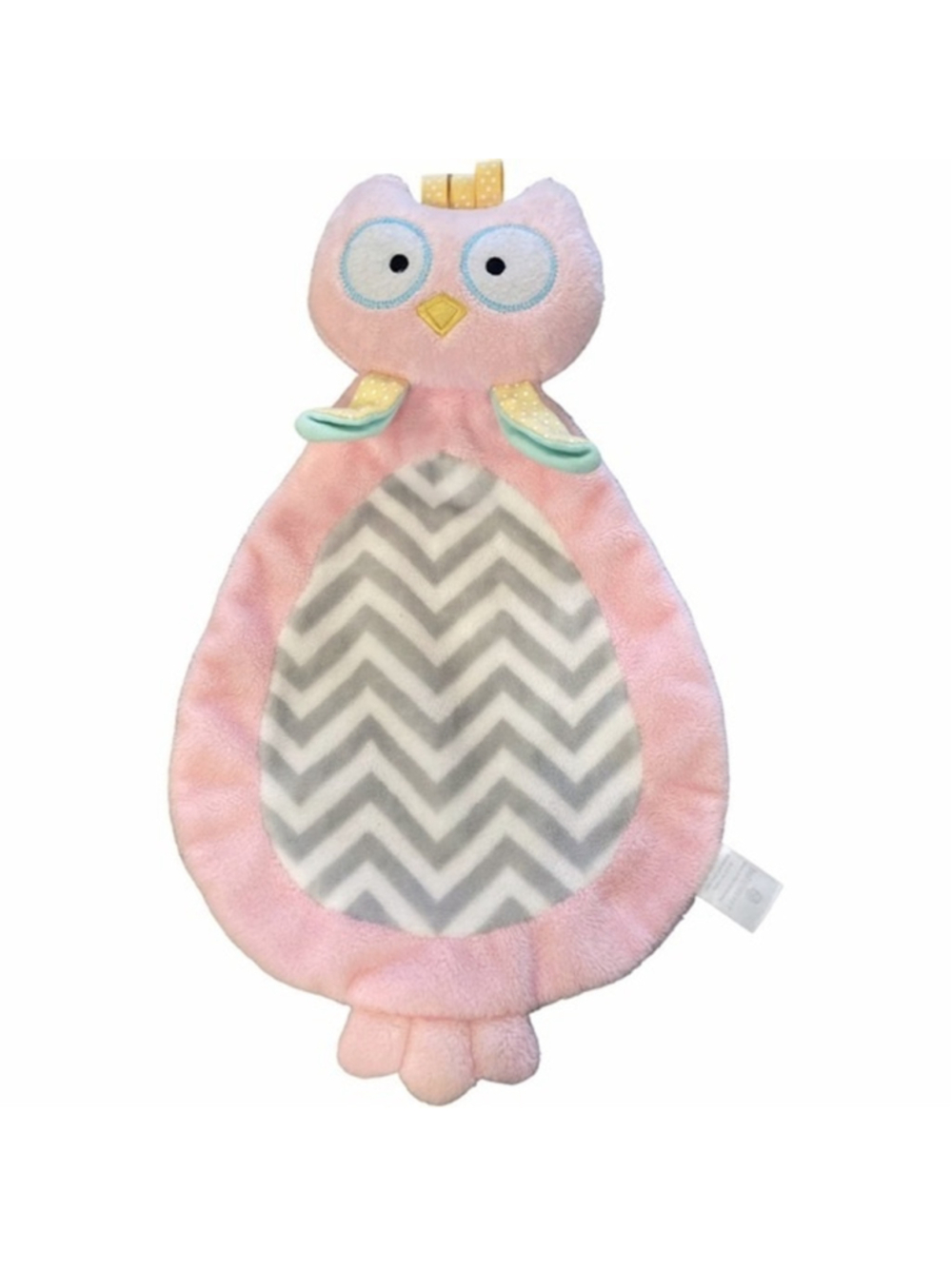 BABY Aspen Owl Lovey Security Blanket Plush HTF Pink Gray Chevron Rattle Baby To - Picture 2 of 12